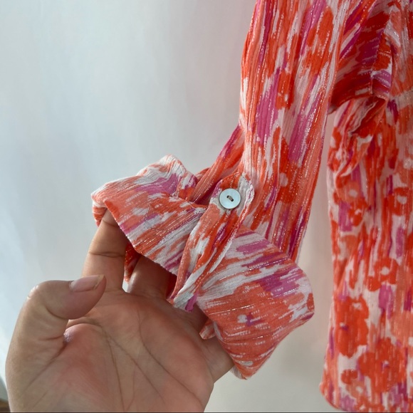 Lara Lane Top Womens Plus Size 16 Button Down Geometric Abstract Metallic - Picture 3 of 4